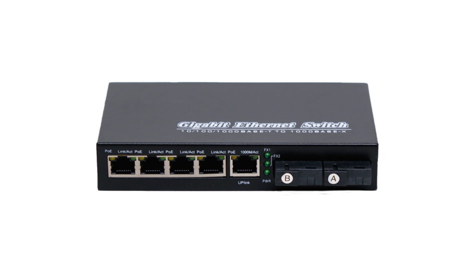 Fiber POE Switch 4+1 RJ45-2 Fiber SC Port - 1